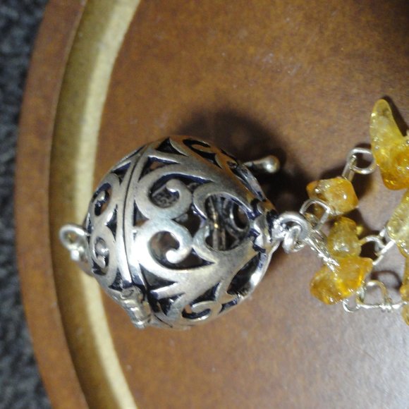 Wishing ball pendant W/3 string Citrne crystal chips~ball opens~Metal~Re… - Picture 3 of 5